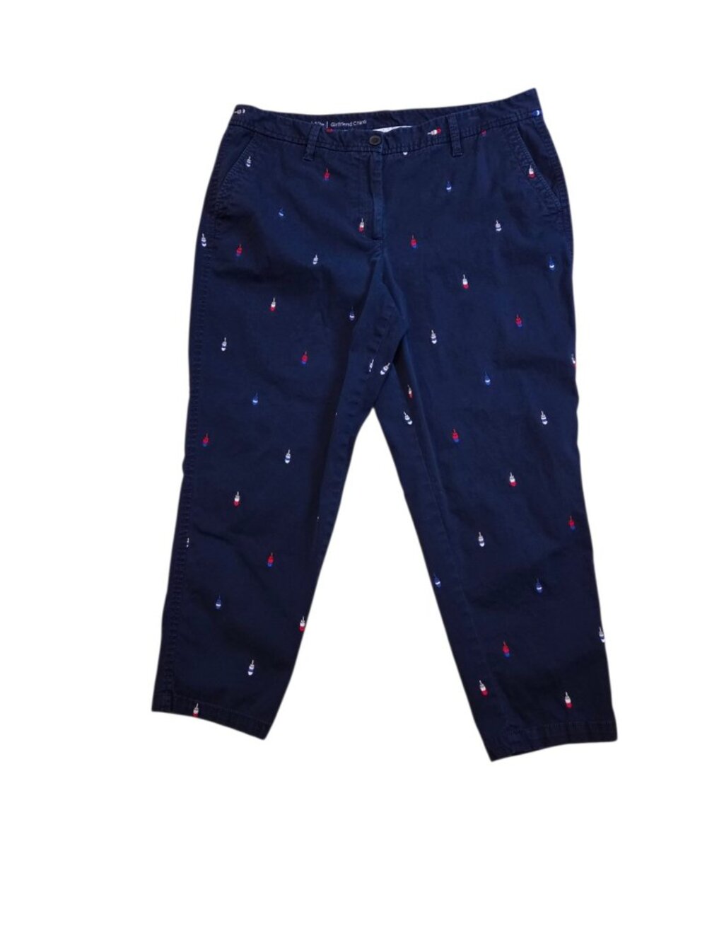 TALBOTS Girlfriend Chino Cropped Pant Navy Lobster Buoy Embroidered SZ 12P